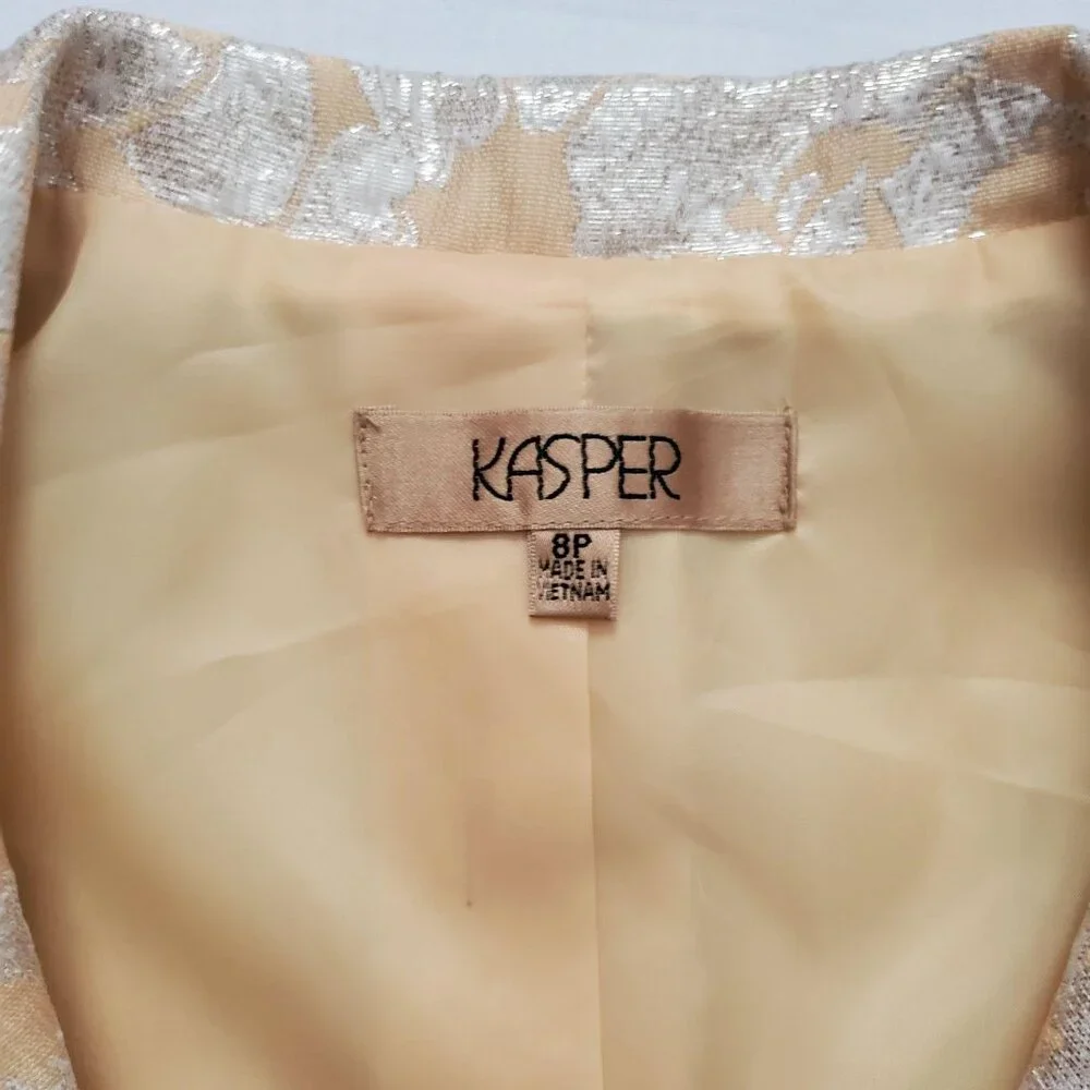 KASPER Women's Petite Rhinestone Buttons Metallic Floral Coat Jacket Size 8P - Picture 8 of 12